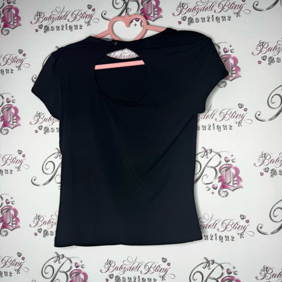 For joseph tee shirt rhinestone crystal bling sweetie black silver keyhole open - Picture 4 of 8